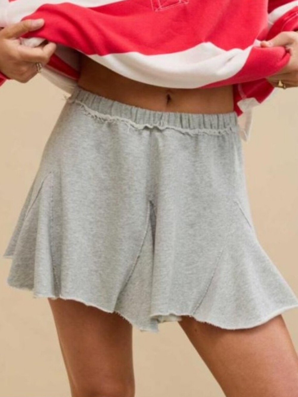 New Aerie Fleece Godet Mini Skirt Light Gray Flared Terry Size Small